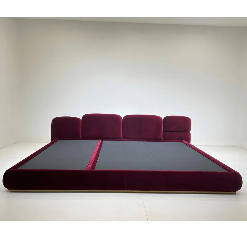 Luz de veludo vermelho luxo europeu moderno e minimalista tecido cama quadro cama plataforma king size