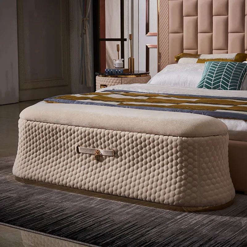 Banc de lit Long en éponge moderne et élégant, Design de style français pour chambre à coucher