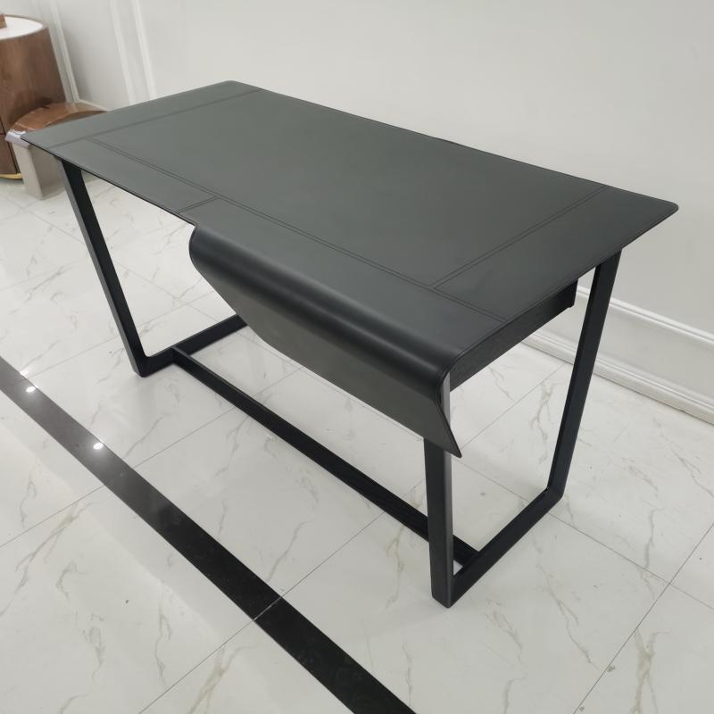 black leather desk