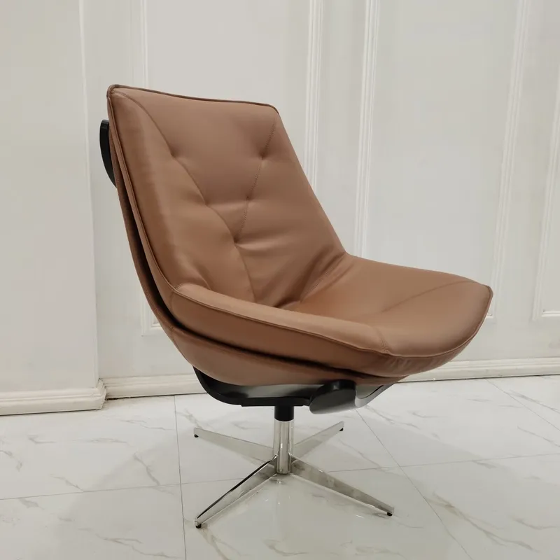 Fauteuil italien moderne et léger au design luxueux, en cuir véritable et en acier inoxydable