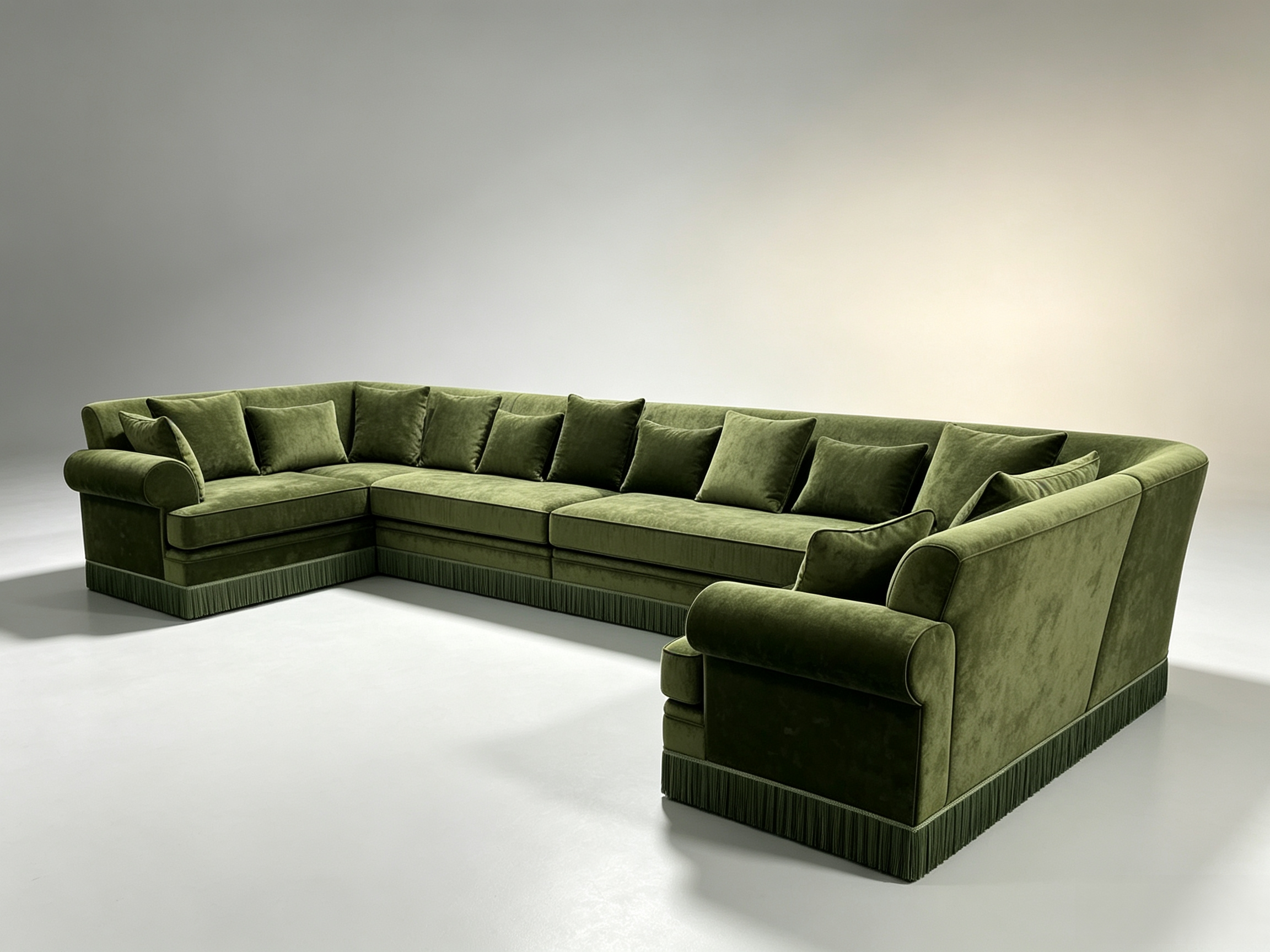 Luxurious olive green velvet tassel sofa in the living room of Arab villa - Image 6