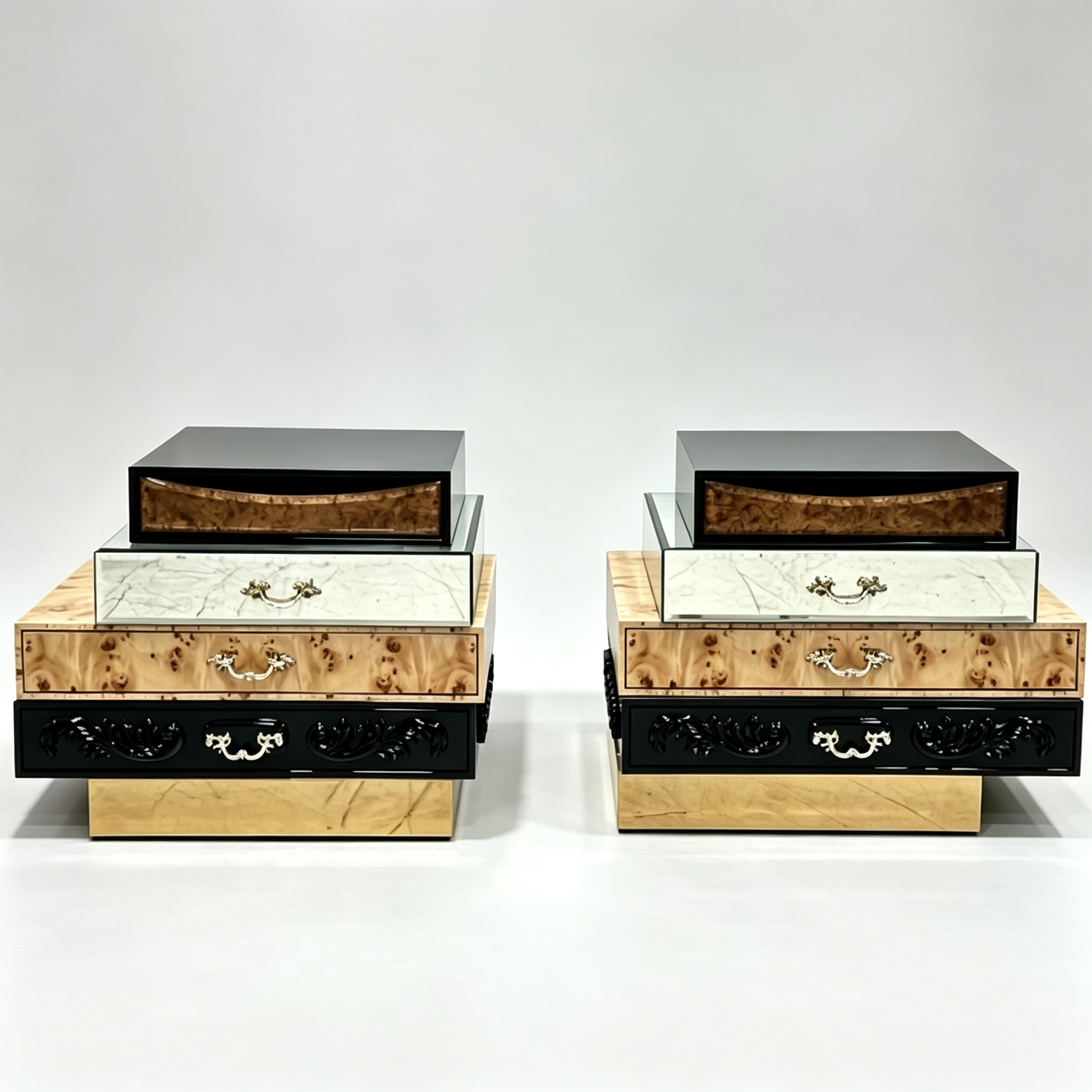 Middle East villa multi-layer with marble & mirror bedside table - Image 2