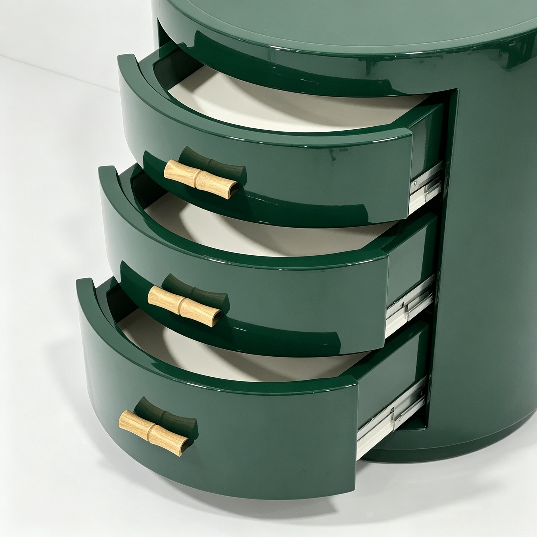 Middle East villa green cylindrical three-drawer bedside table - Image 4