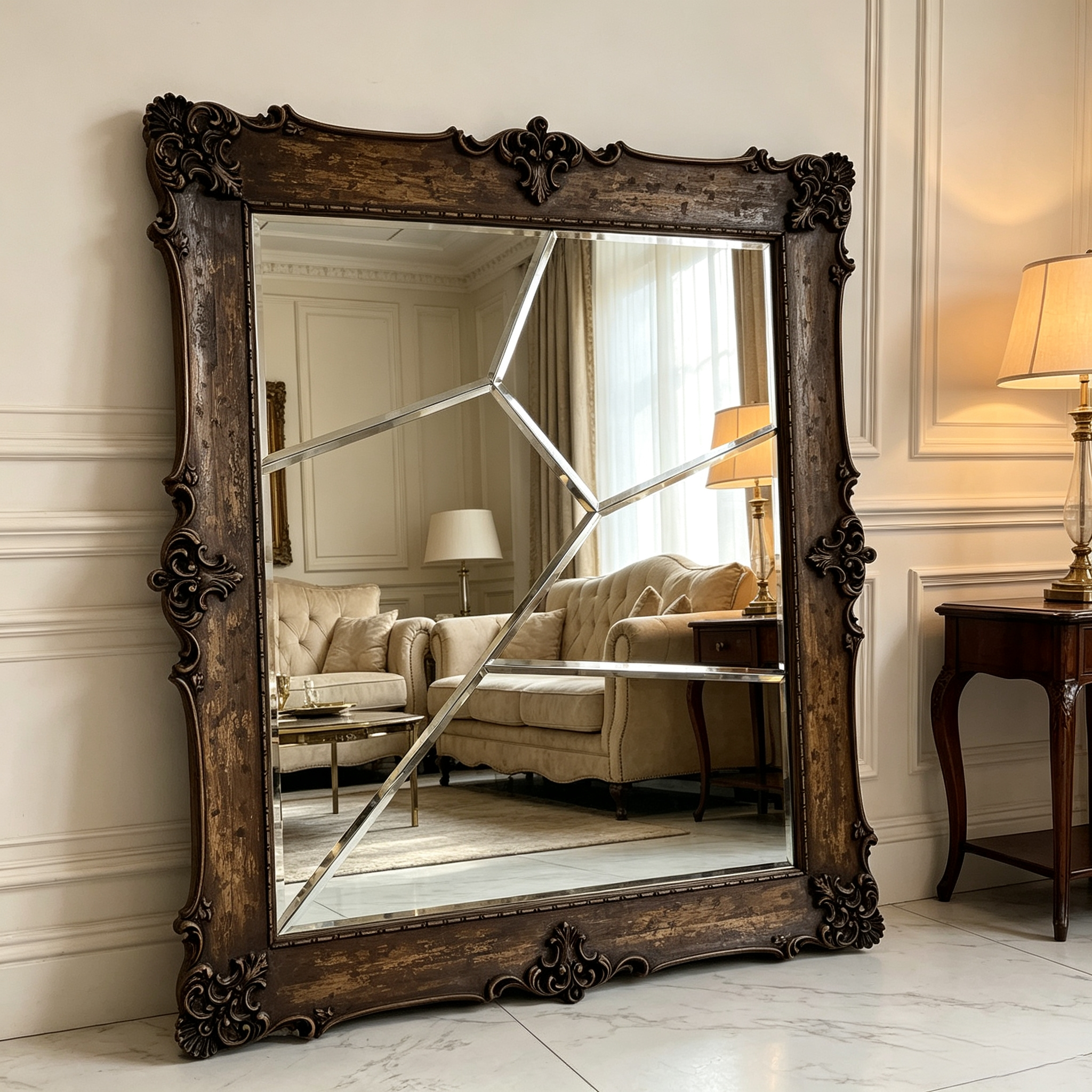 Middle East villa decoration antique carved wooden frame wall mirror