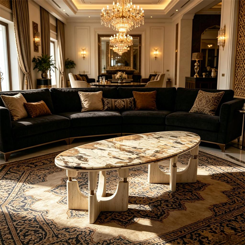 Abstract marble oval coffee table in Dubai villa