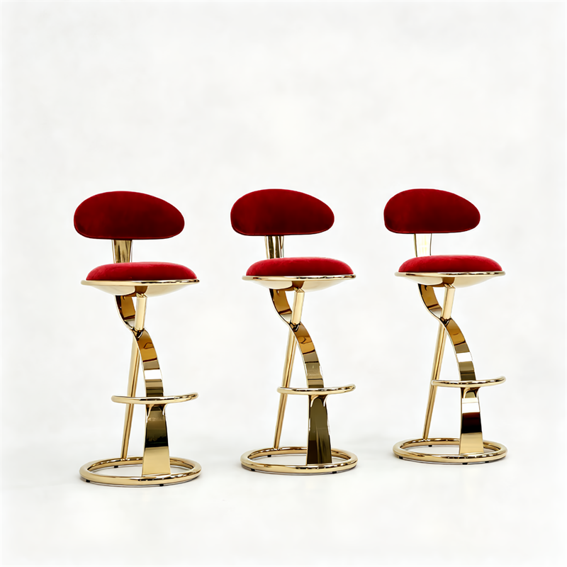 Luxury Red Velvet Golden Swivel chair for High-End  Villa Kitchen