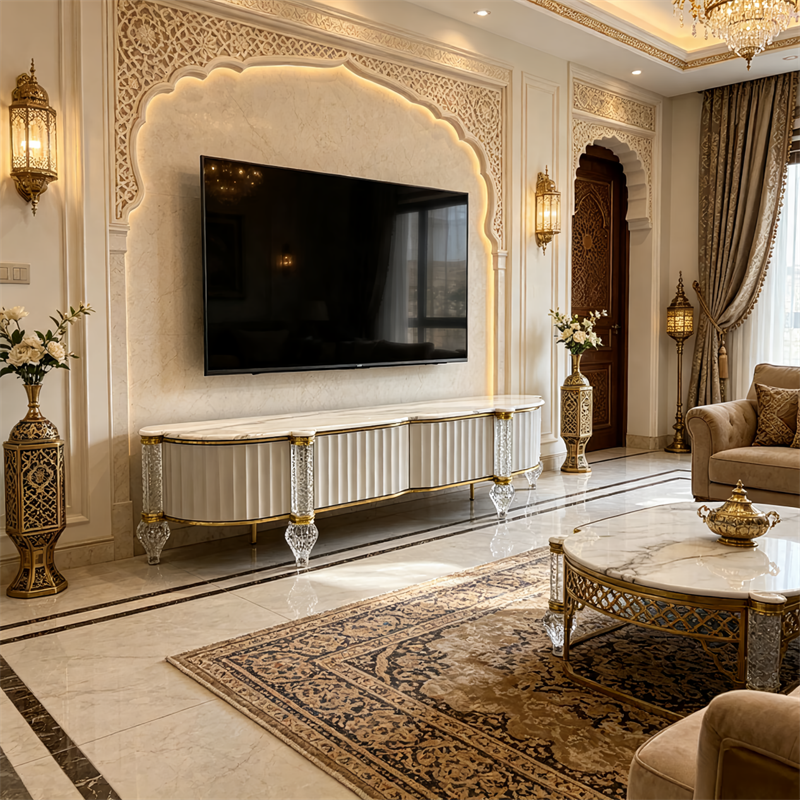 Suitable for Middle Eastern wave marble, crystal foot TV cabinet