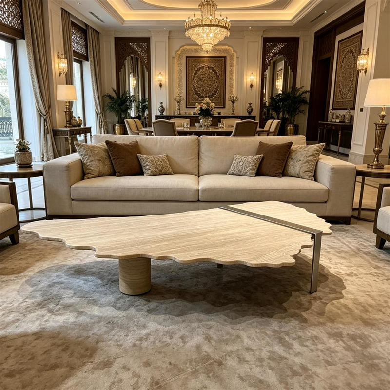 Unique irregular natural travertine coffee table of Middle Eastern villa