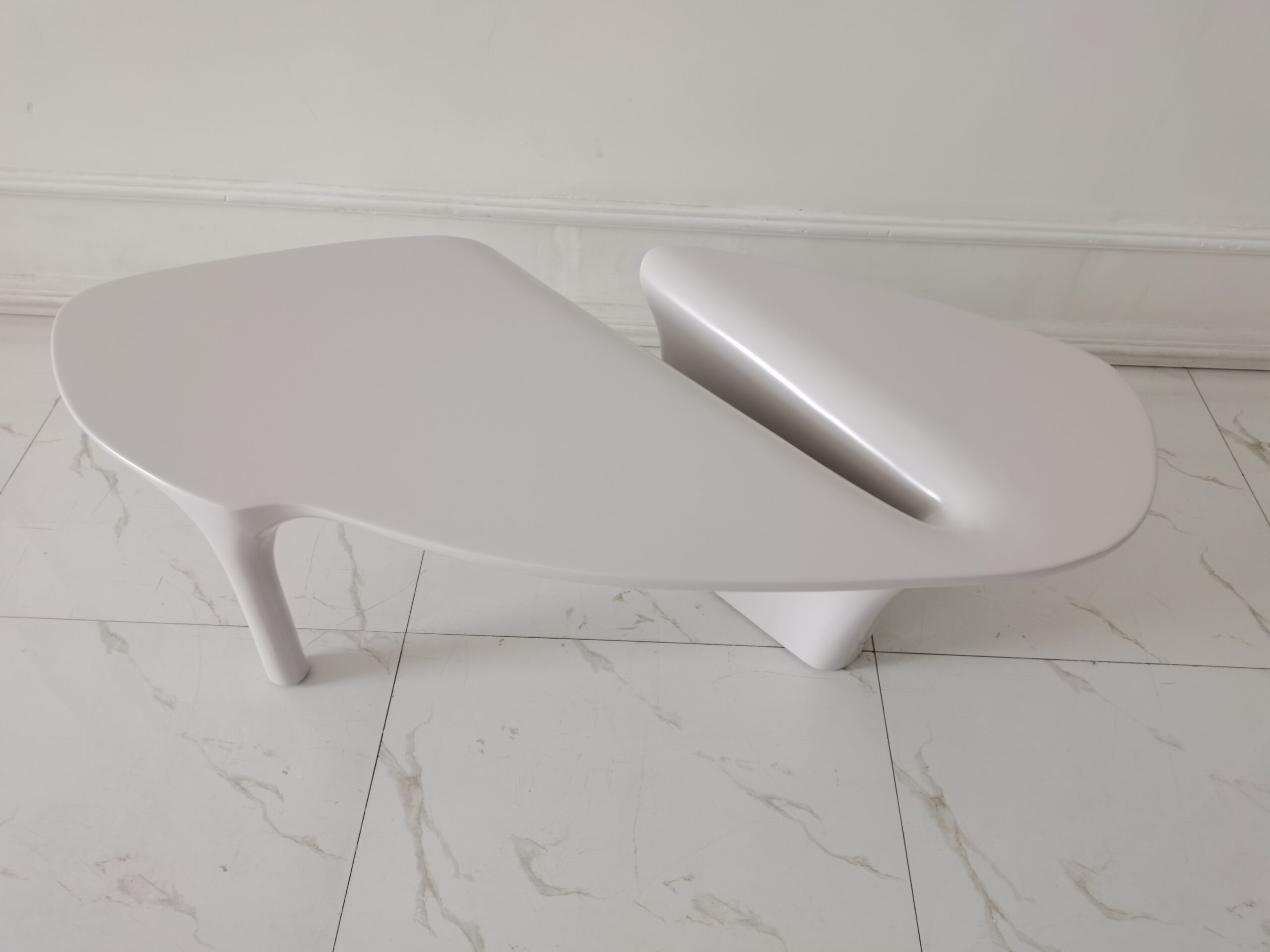 Middle Eastern villa sleek glossy white sculpture coffee table - Image 3