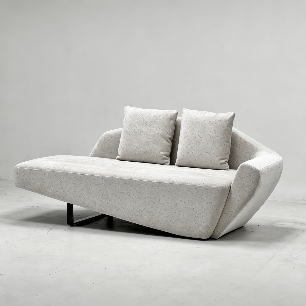 Irregular curved sofa with beige texture in Middle Eastern villa