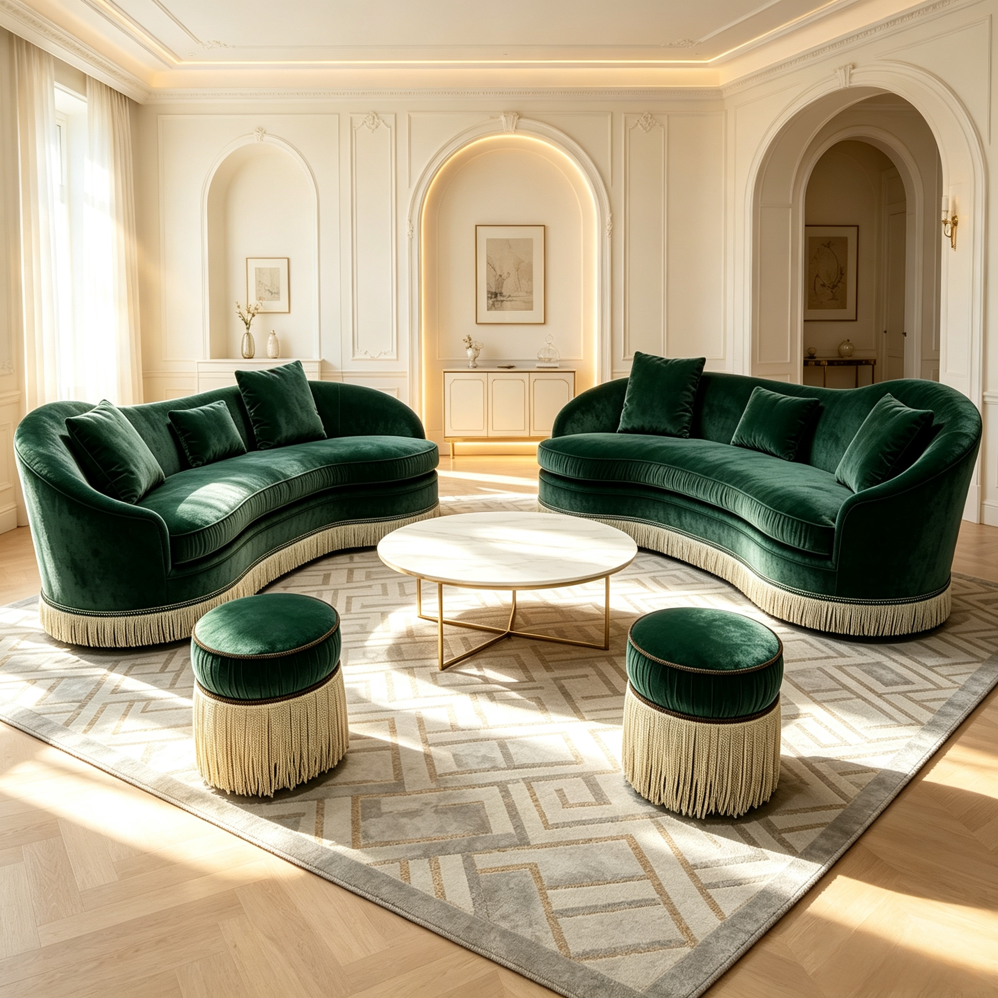 Curved sofa with tassel decoration suitable for Arab interior design