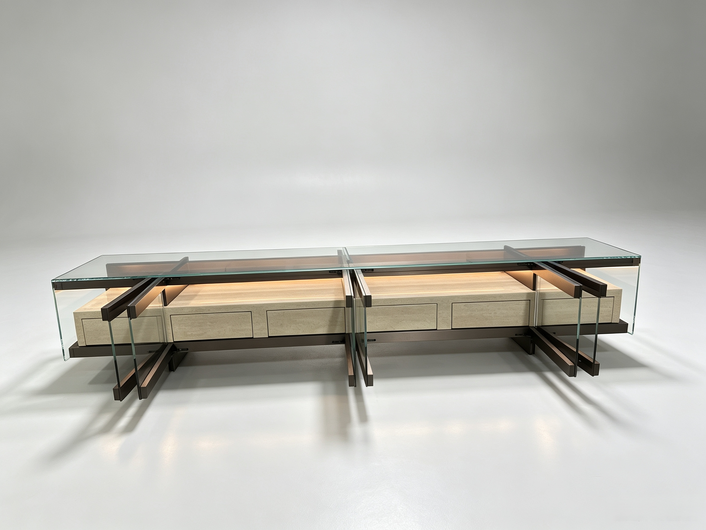 Marble tempered glass frame and stainless steel base TV cabinet used in Dubai villas - Image 3