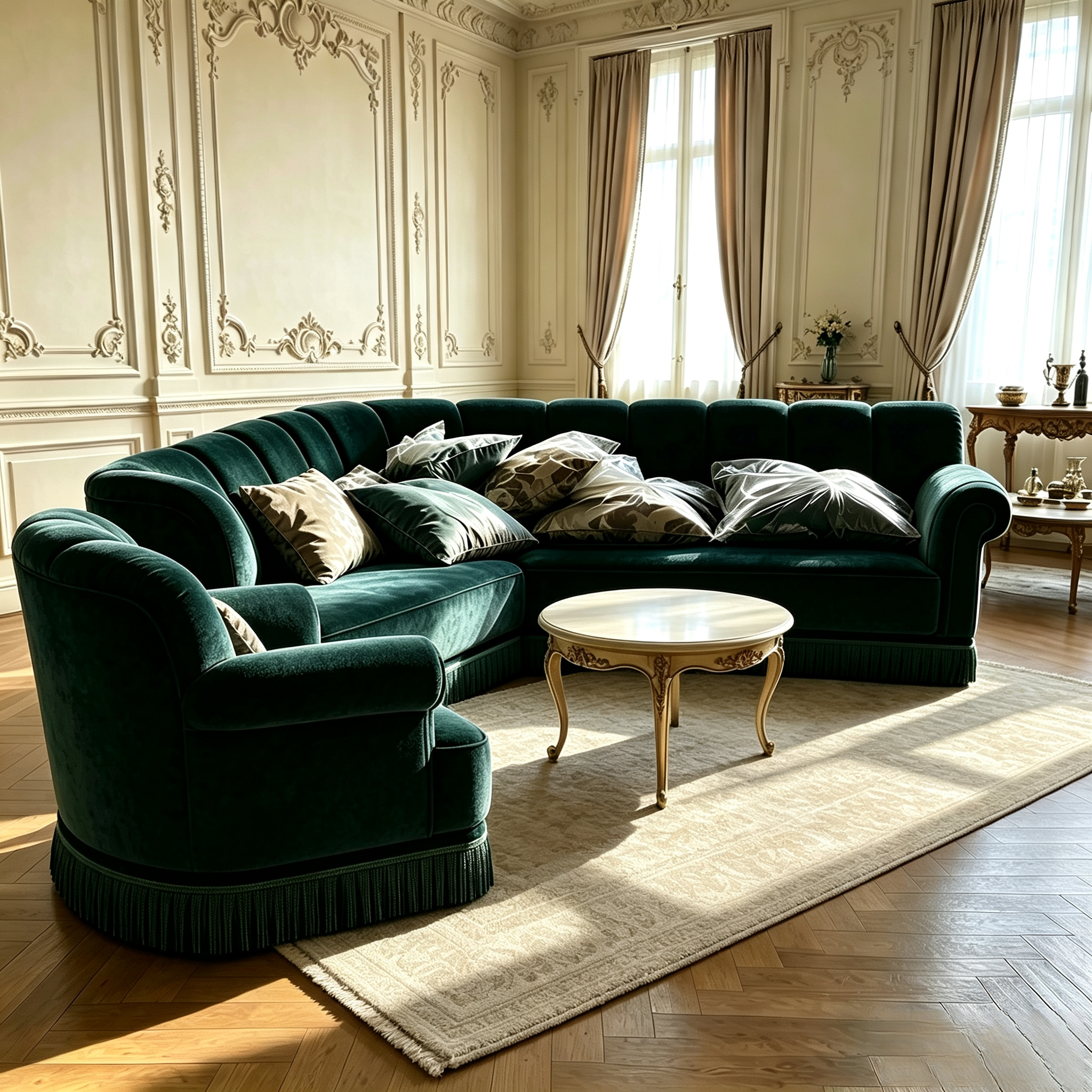 Arab Villa classic dark green velvet curved tassel design sofa