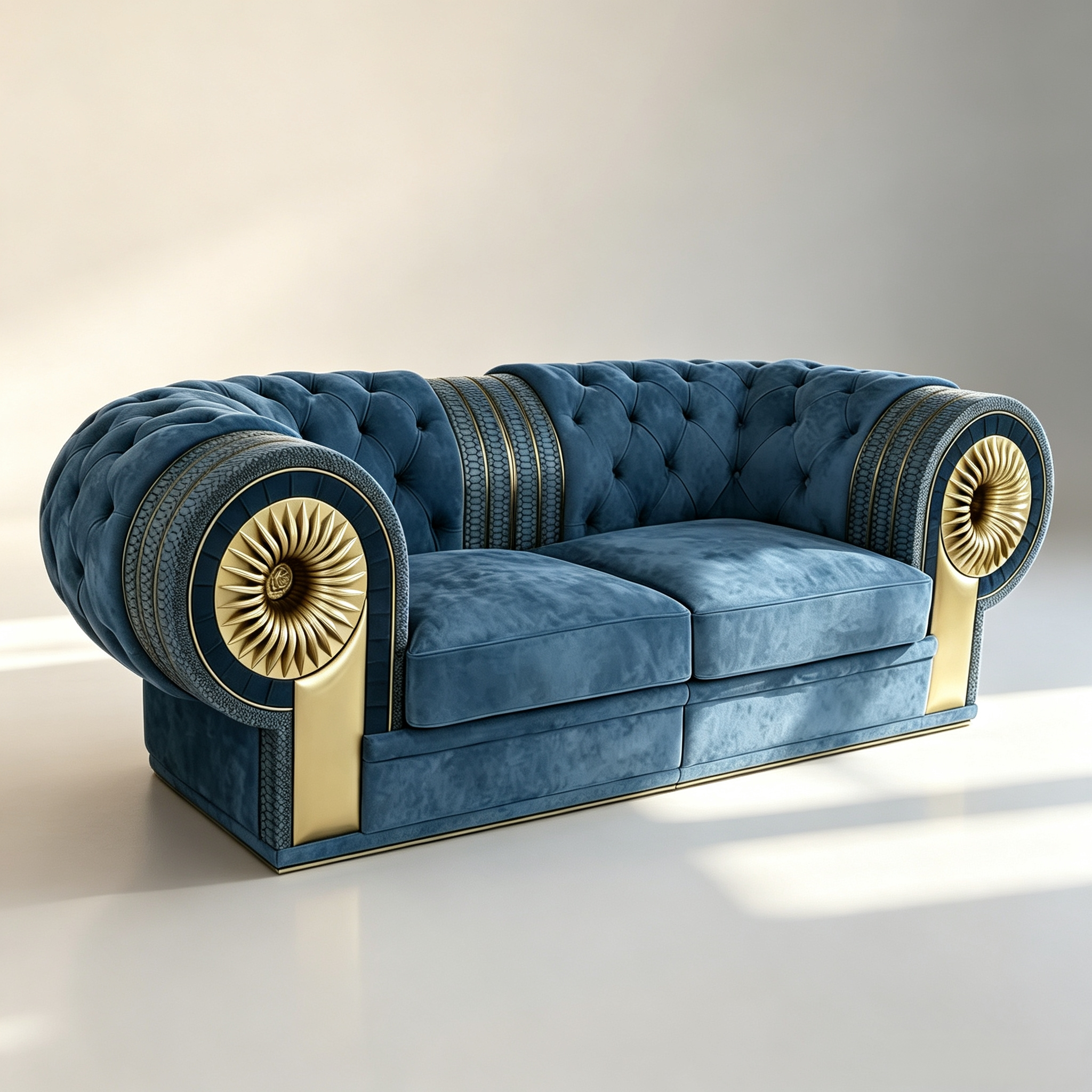 Arab Villa velvet Sculpture Golden Sunflower Armrest Design Sofa