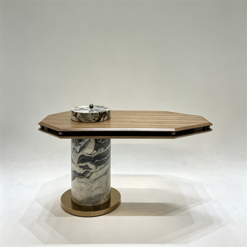 Luxury Golden Stainless Steel Marble Dining Table for Middle East Villa