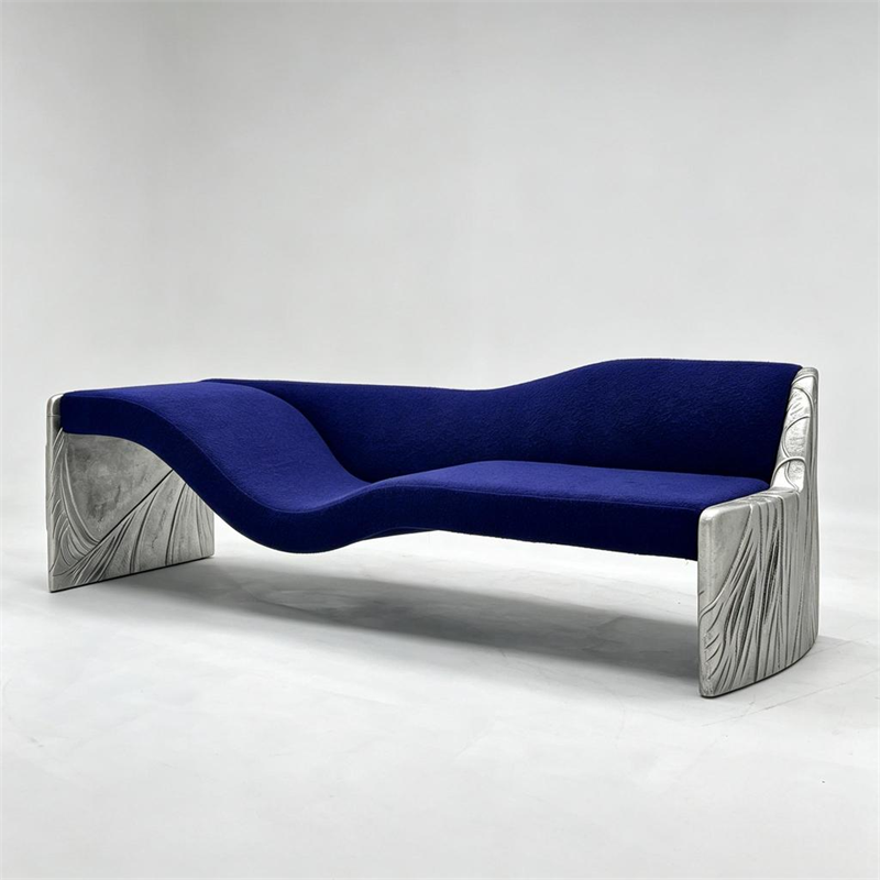 Sofa with blue wave and pleated texture of Middle Eastern villa