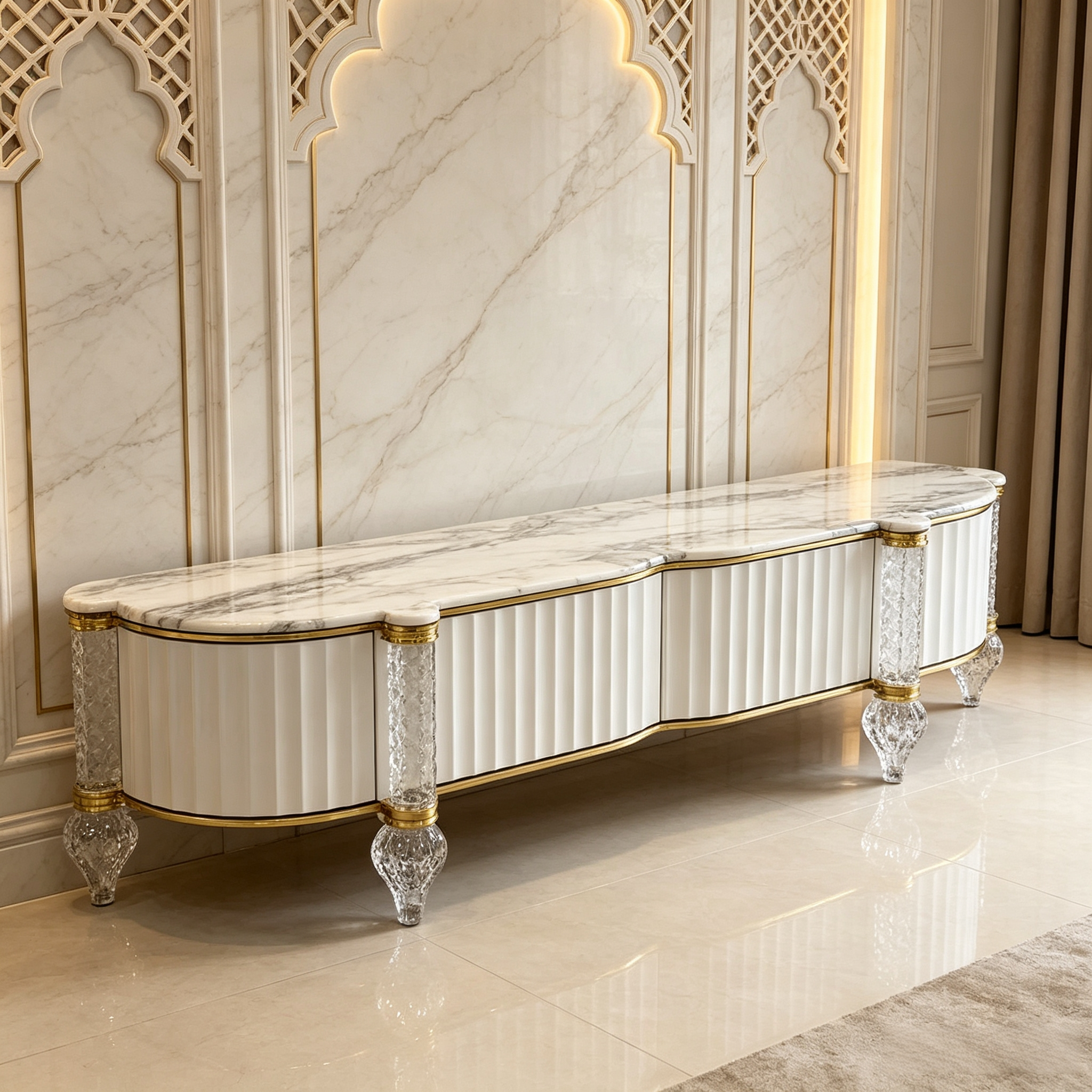 Suitable for Middle Eastern wave marble, crystal foot TV cabinet - Image 2