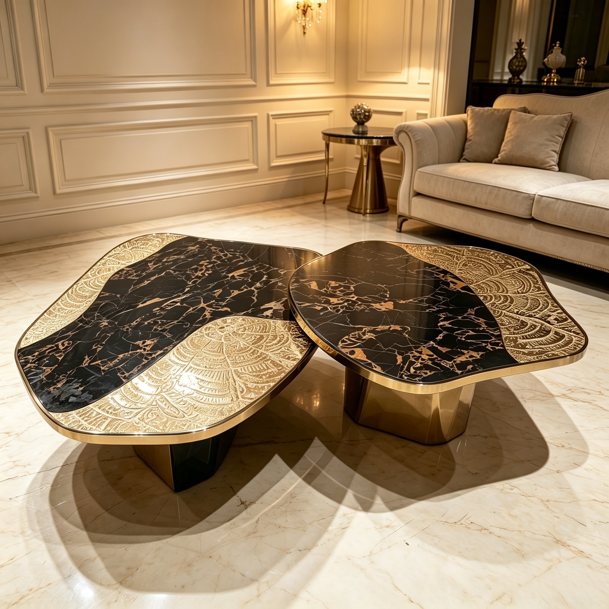 Arab villa irregular cloud-shaped nested marble countertop coffee table - Image 4