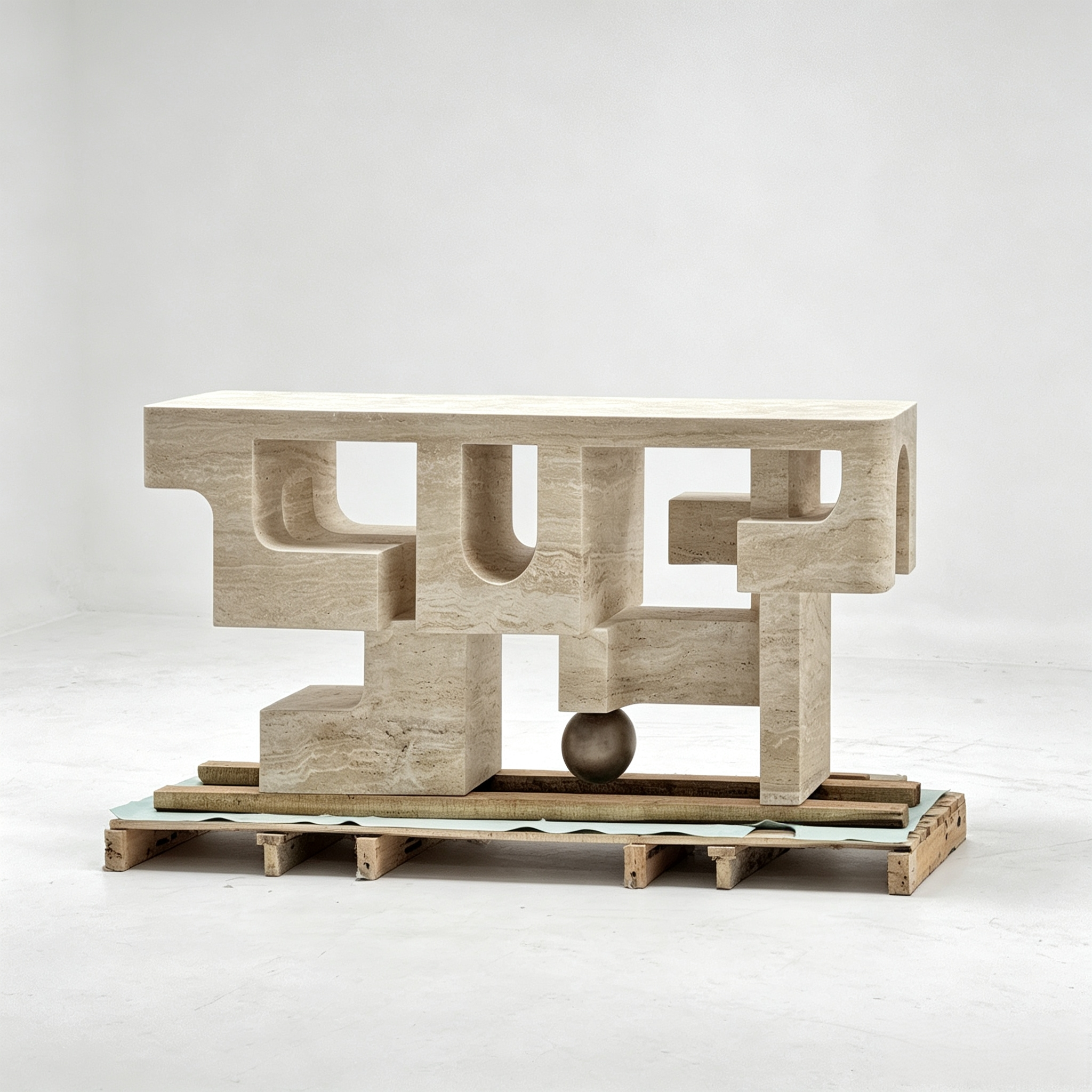 High-end handmade travertine console for Middle Eastern villas