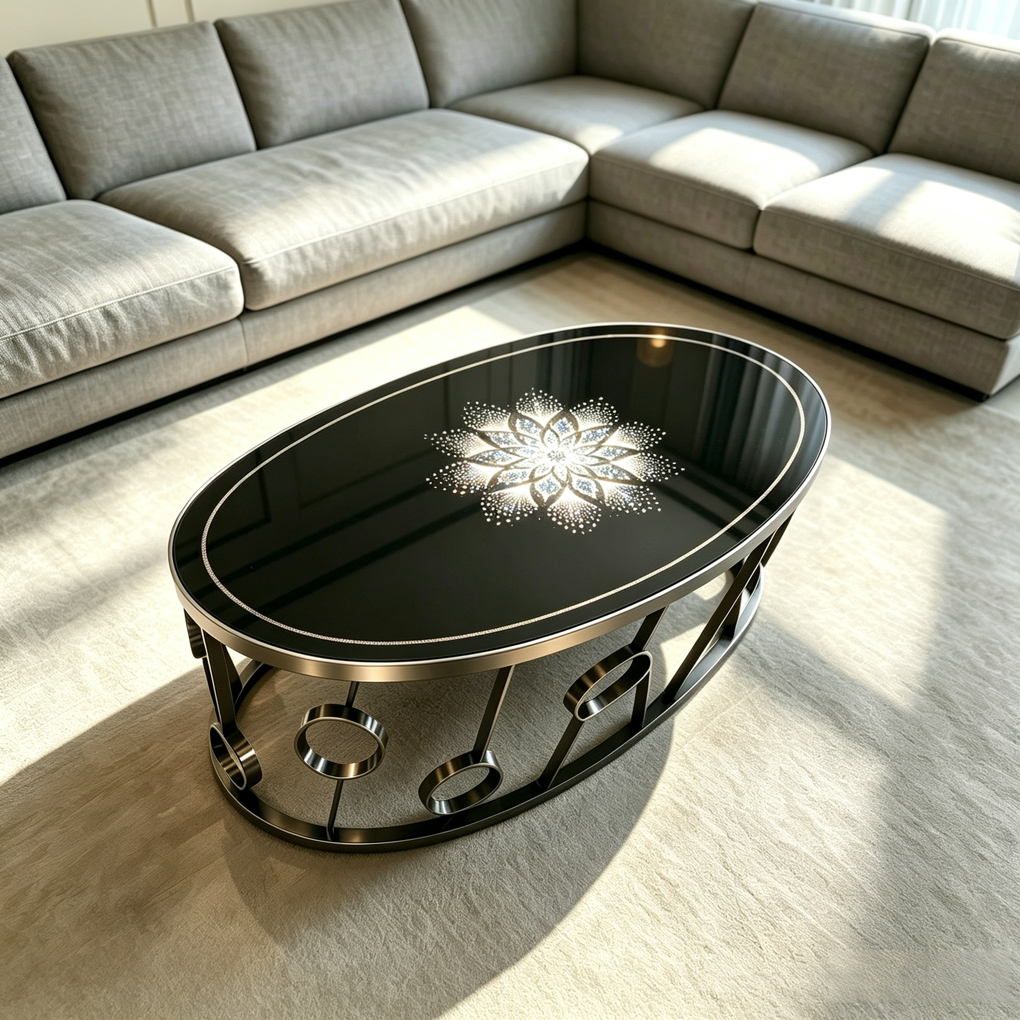 Arab Villa Oval Black Tempered Glass Coffee Table