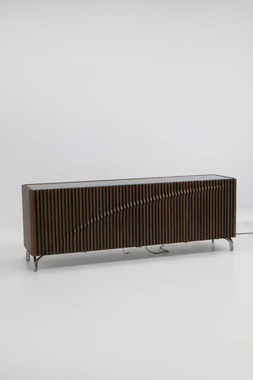 Saudi villa wavy fluted wooden, scratch-resistant glass metal leg TV cabinet - Image 3
