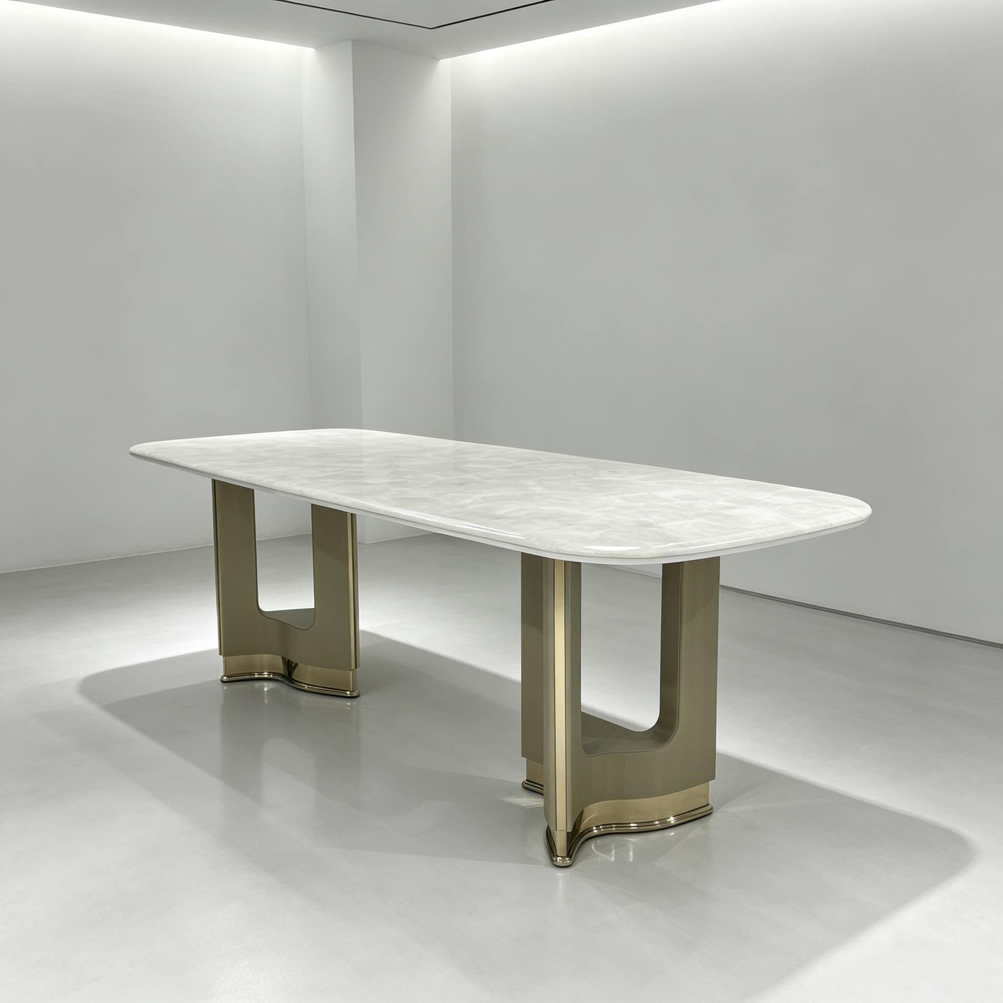 Luxury white marble dining table in Middle Eastern villa restaurant