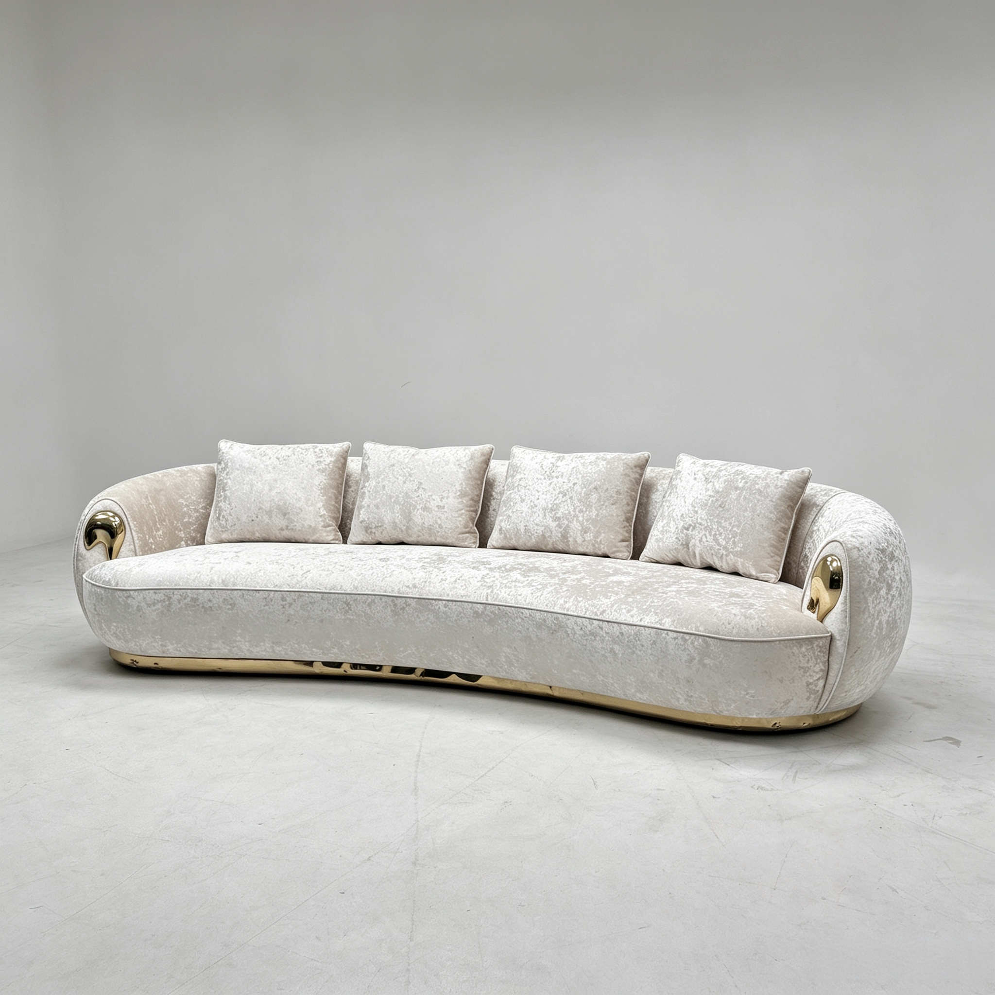 Dubai Villa luxury curved beige Hammer Gold metal base sofa