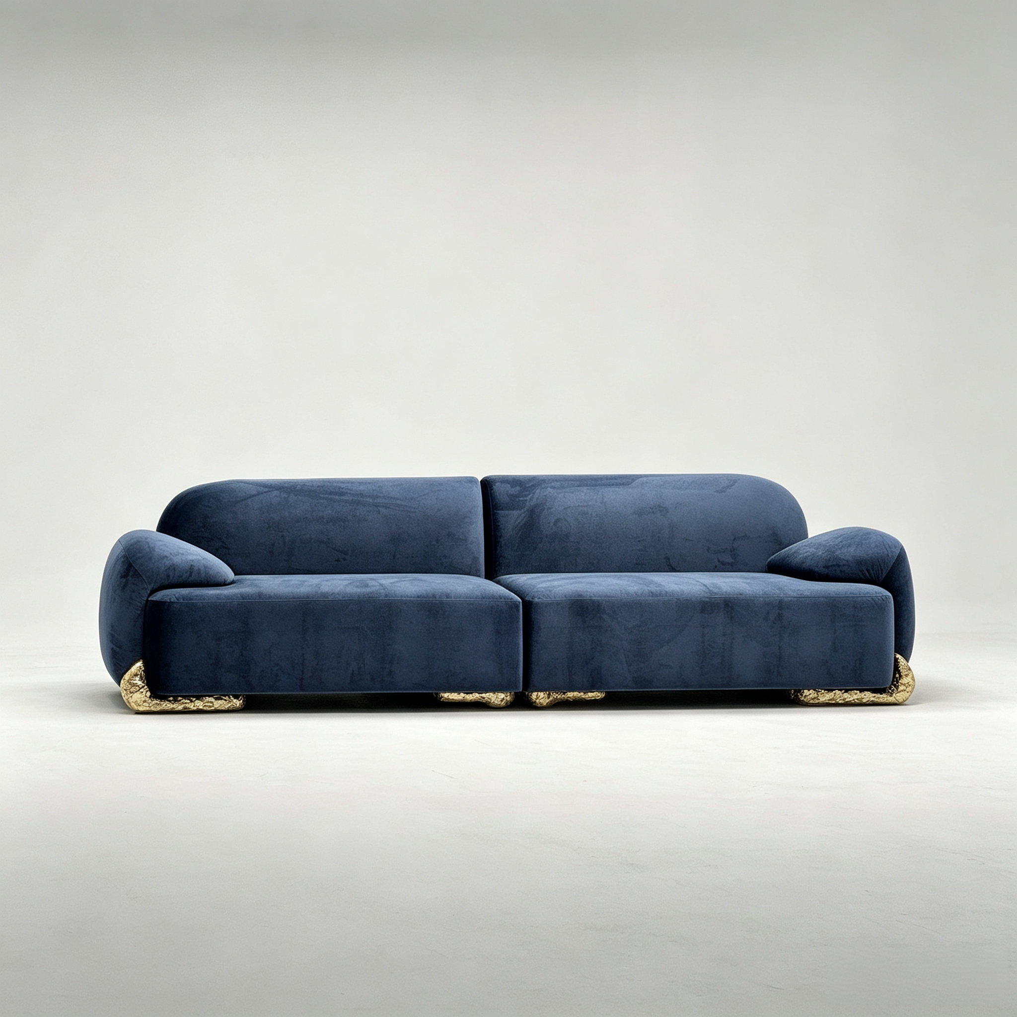 Modern Blue Velvet Sofa Gold Metal Base for Dubai Villa