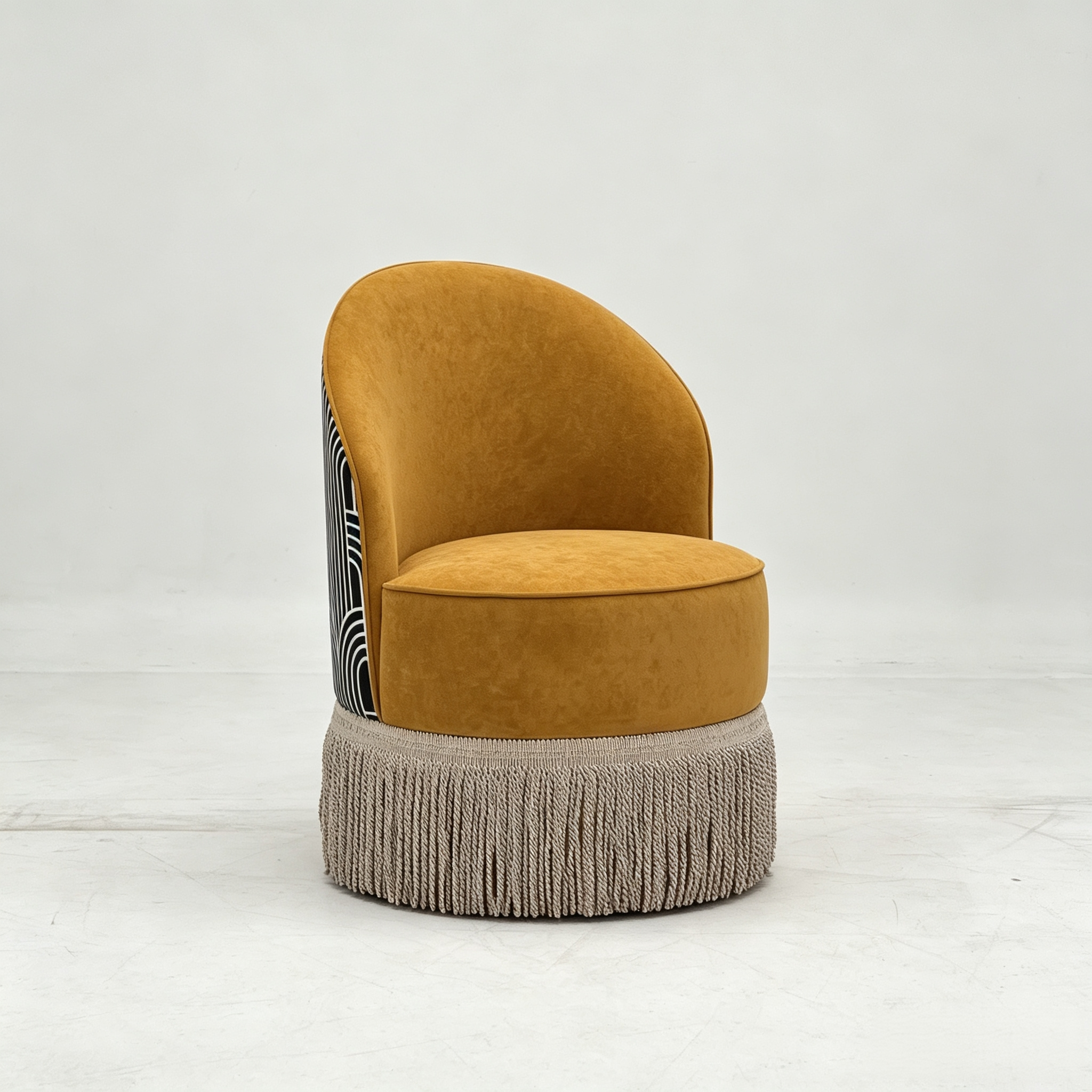 Velvet Fringe Barrel Print Leisure Chair for Middle Eastern Luxury Villa